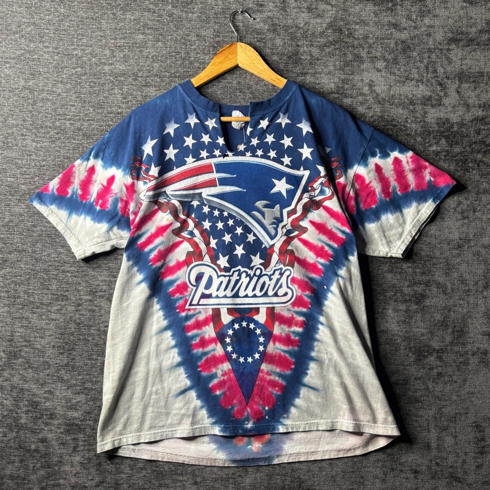 Vintage New England Patriots Tie Dye T Shirt Anvil Size Large Stars Distressed
